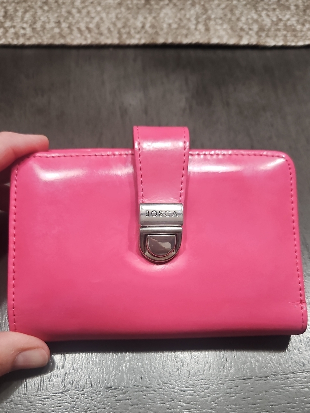 Bosca Hot Pink Leather Snap-Closure Wallet